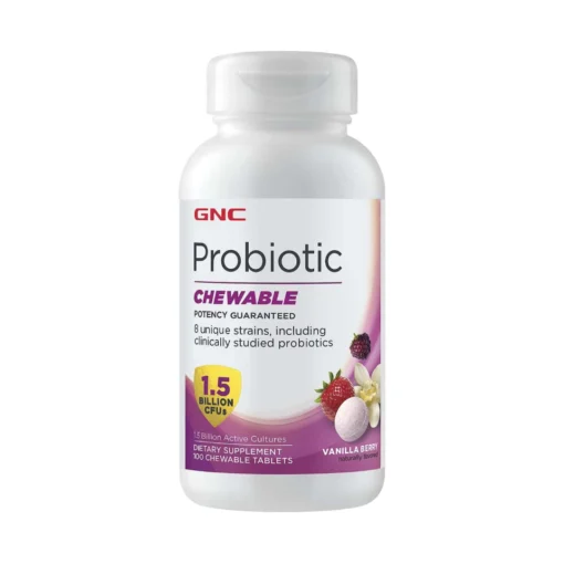 GNC Probiotics Chewable Potency Guaranteed 1.5 Billian CFUs Vanila Berry 100 Chewable Tablets