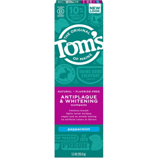 Tom's of Maine Natural Antiplaque & Whitening Fluoride-Free Peppermint Toothpaste 5.5oz 155.9g