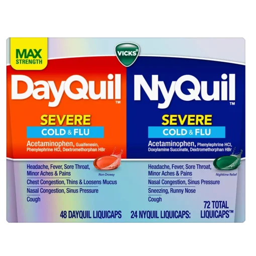 Vicks NyQuil and DayQuil LiquiCaps Severe Cold & Flu Combo Pack 72 Liquicaps