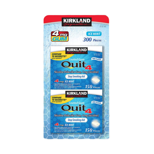 Kirkland Signature Coated Gum Quit 4 Nicotine Polacrilex Gum 4 mg Ice Mint 300 Pieces