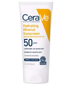 CeraVe 100% Mineral Sunscreen SPF 50 Body Sunscreen with Zinc Oxide & Titanium Dioxide for Sensitive Skin 5 oz