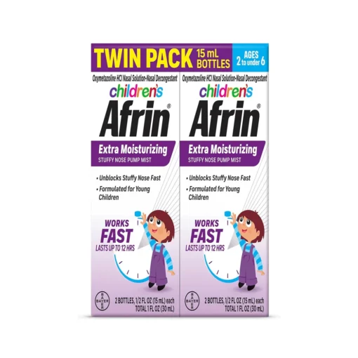 Afrin Childrens Extra Moisturizing Stuffy Kids Nasal Spray Pump Mist - Twin Pack, 30 mL