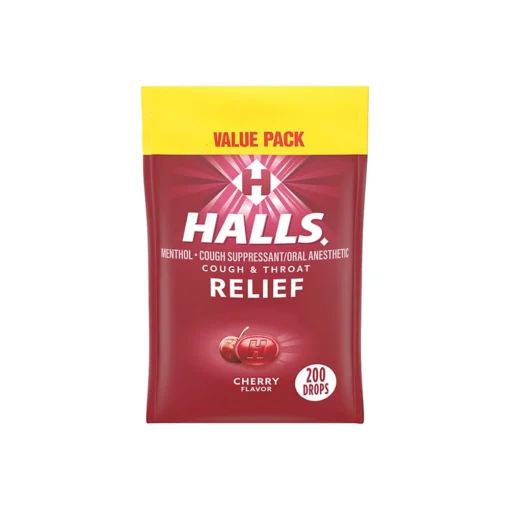 HALLS Relief Cough & Soothes Sore Throats Cools Nasal Passages 200 Drops Cherry Flavor