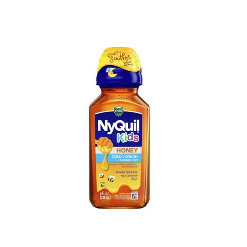 Vicks NyQuil Kids Cold and Cough + Congestion Relief Made with Real Honey for Kids 6+ 8 Oz