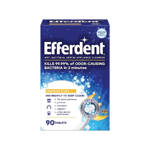 Efferdent Retainer & Denture Cleaner Tablets Overnight Whitening 90 Count