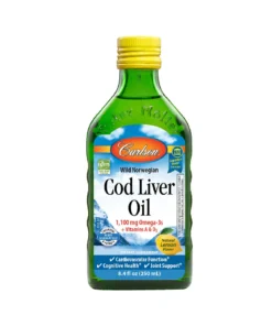 Carlson Wild Norwegian Cod Liver Oil 1100 Mg Omega-3 + Vitamin A & D3 Lemon Flavor 8.4 Fl Oz Liquid