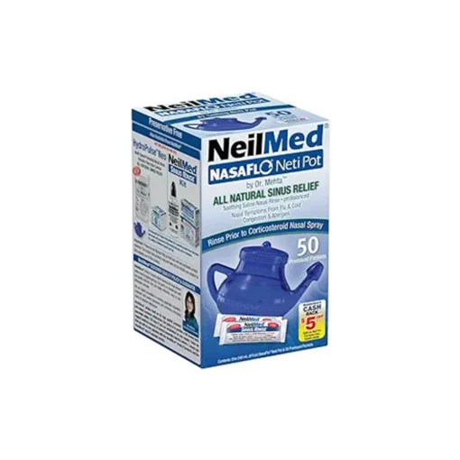 NeilMed NasaFlo Unbreakable Neti Pot with 50 Premixed Packets