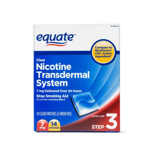 Equate Clear Nicotine Transdermal System Step Three 7 mg Stop Smoking Aid 14 Patches