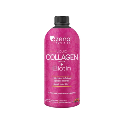 Zena Liquid Collagen Peptide + Biotin 30 FL Oz 90 Serving Mixed Berry Flavor