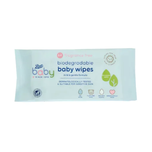 Boots Baby Fragrance Free Biodegradable 64 Baby Wipes